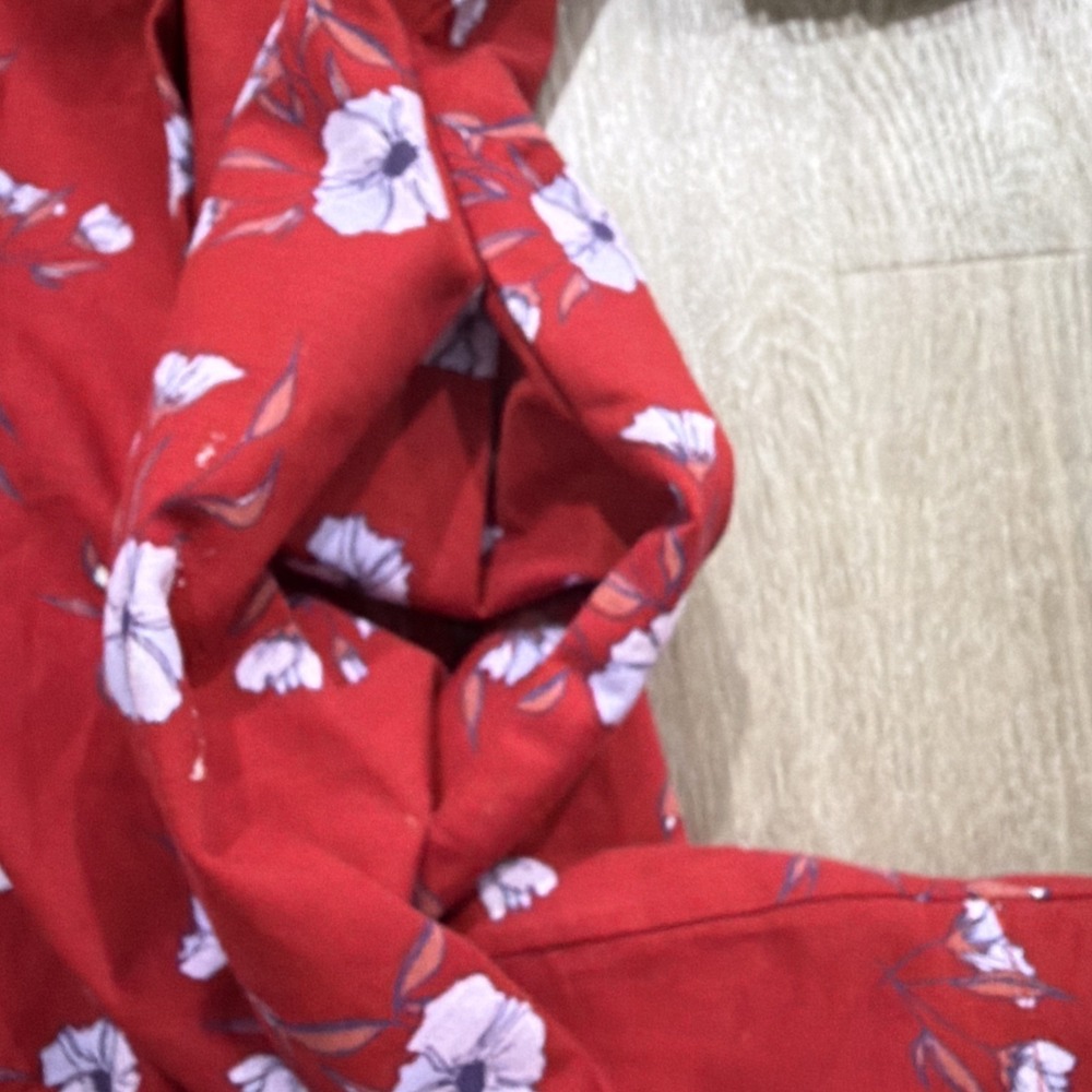 Free People Adelle Tunic Dress Womens L Large Red Floral Puff Sleeves Tie Front - Picture 8 of 9